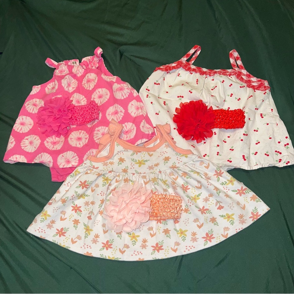 3/$20 Baby Girl Summer Dresses With Matching Headbands